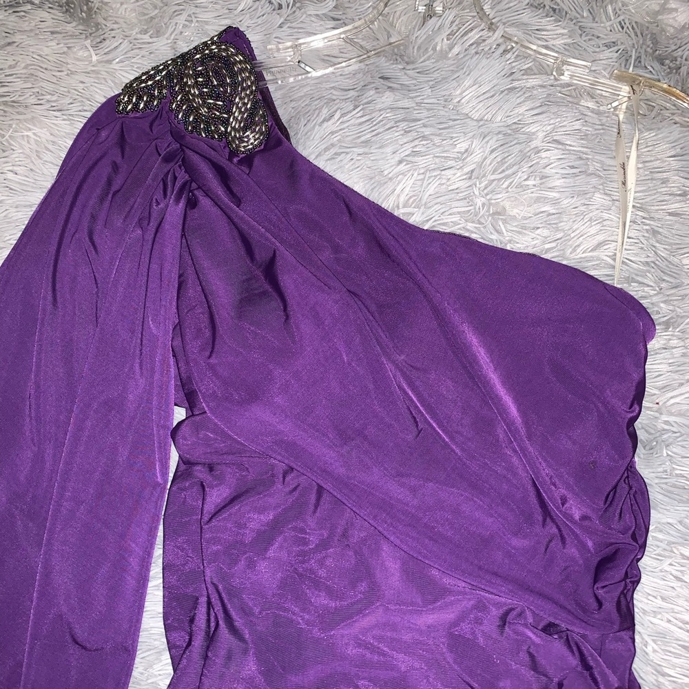 Purple one shoulder beaded dress